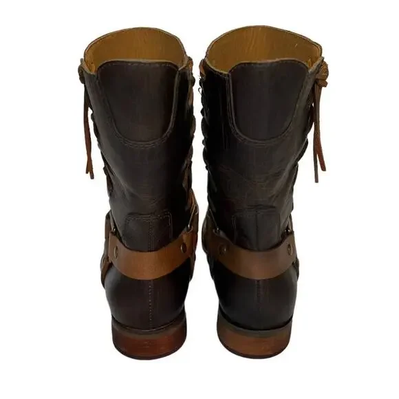 Latigo Women's Thistle Leather Boots Lace Up Harness Buckle Brown Size 7M - Picture 10 of 16